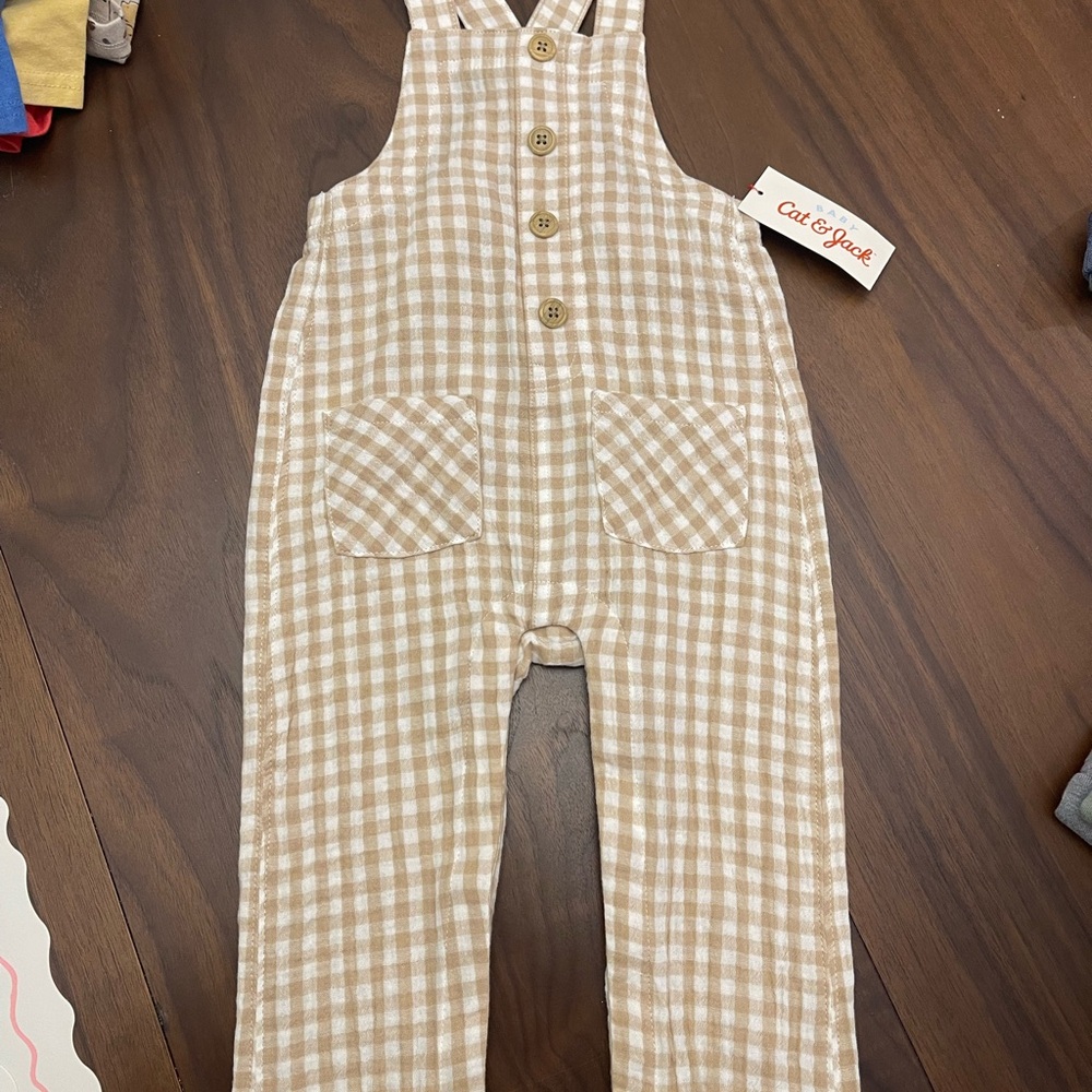 Easter Cat & Jack Tan Gingham Kids Overalls